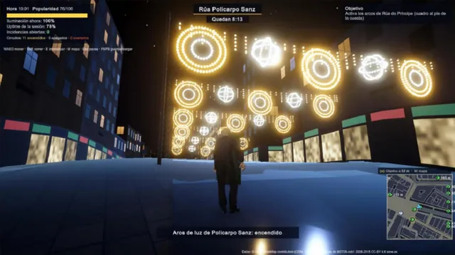 Aros de luz de Policarpo Sanz encendido de noche en el juego