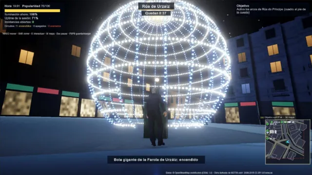 Bola gigante de la Farola de Urzáiz encendido de noche en el juego
